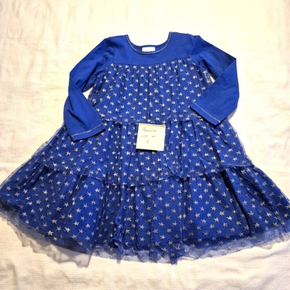 Hanna Andersson girls size 110 or 5 dress royal blue with tulle and stars